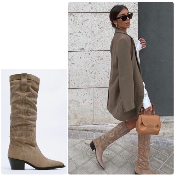 Zara Cowboy Boot - Tall Split Leather Suede - Picture 12 of 15